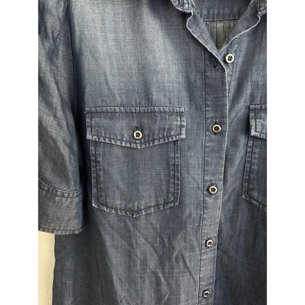 Billy T Women’s Denim Button Up Puff Sleeve Blouse Size Small Boho Chic Casual - Picture 7 of 10